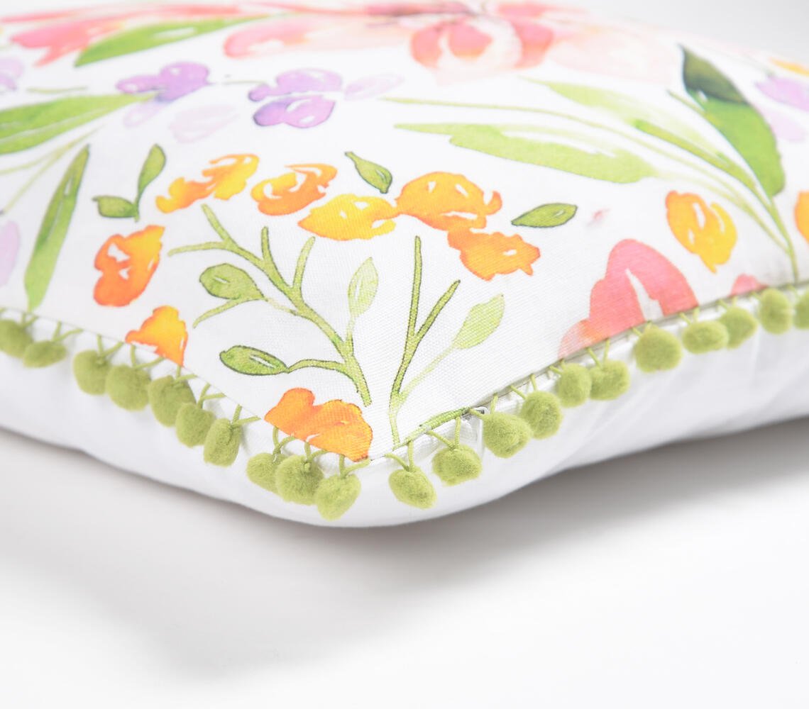 Botanical Cotton Pompom-Lined Cushion Cover