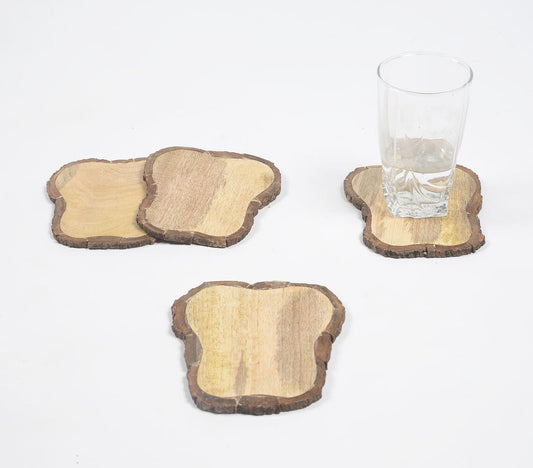 Bread Slice-Shaped Wooden bark Coasters (Set Of 4)