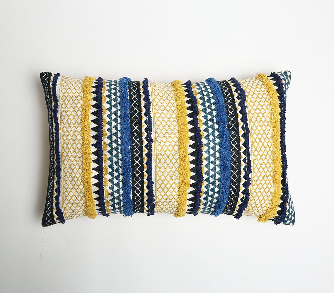 Printed Lumbar Cover with Tufted Stripes