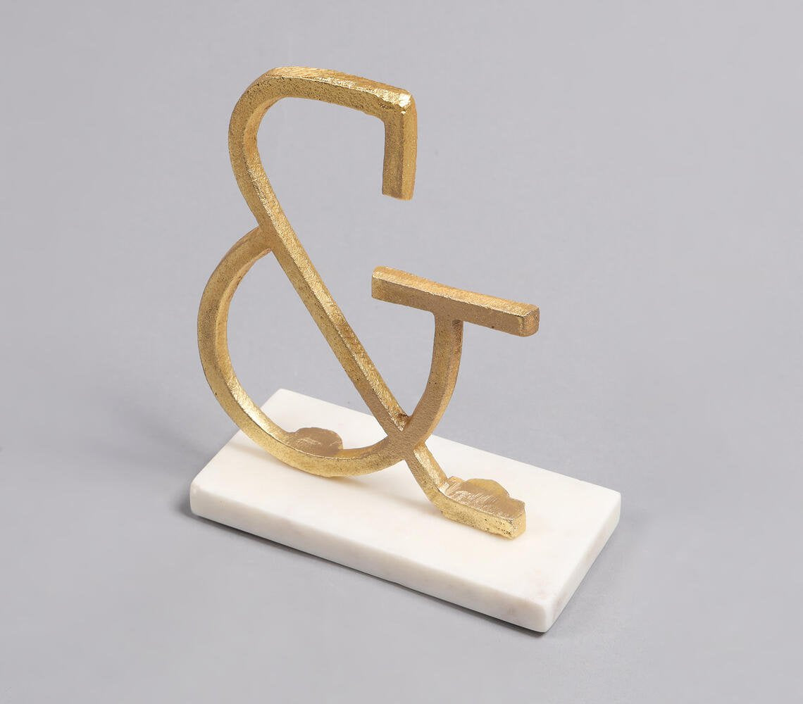 Gold-Toned Iron & White Marble Logogram Tabletop Decorative