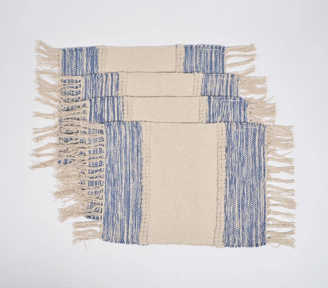 Handgeweven katoenen placemats met blauwe randen (set van 4)