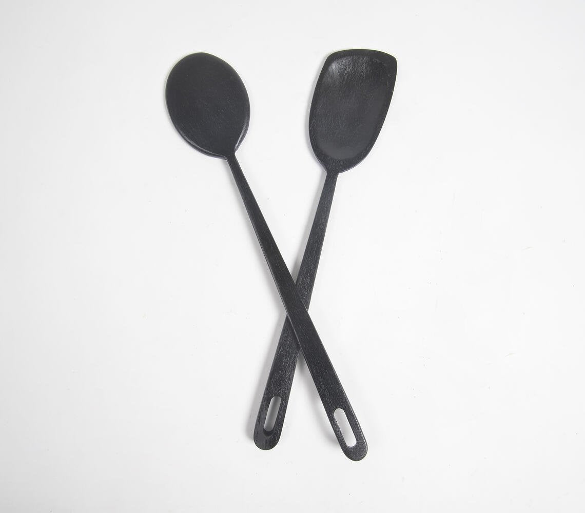 Hand Carved Noir Wooden Spatulas (set of 2)