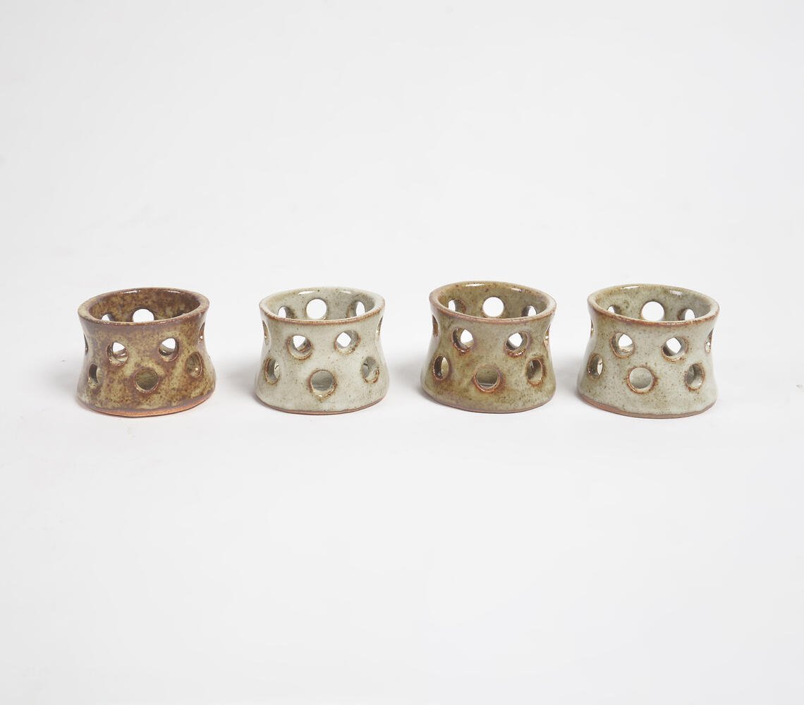 Handcrafted Rustic Clay Tea Light Candle Holders (Set of 4)