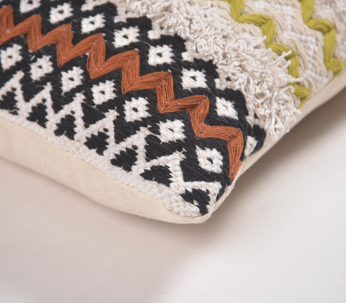 Woven & Embroidered Cotton Lumbar Cushion cover