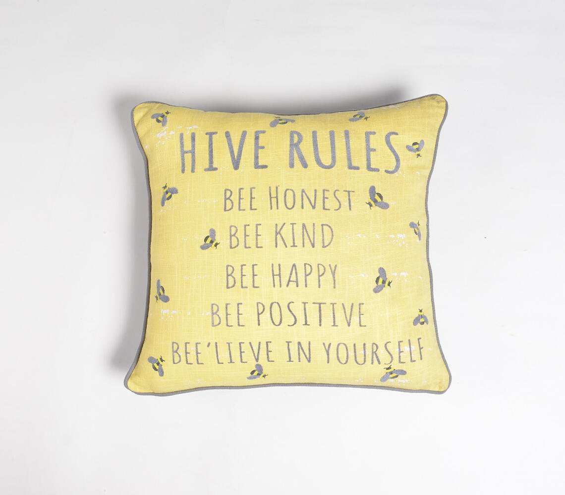 Honey Typographic Bee Cushion cover, 17.2 x inches