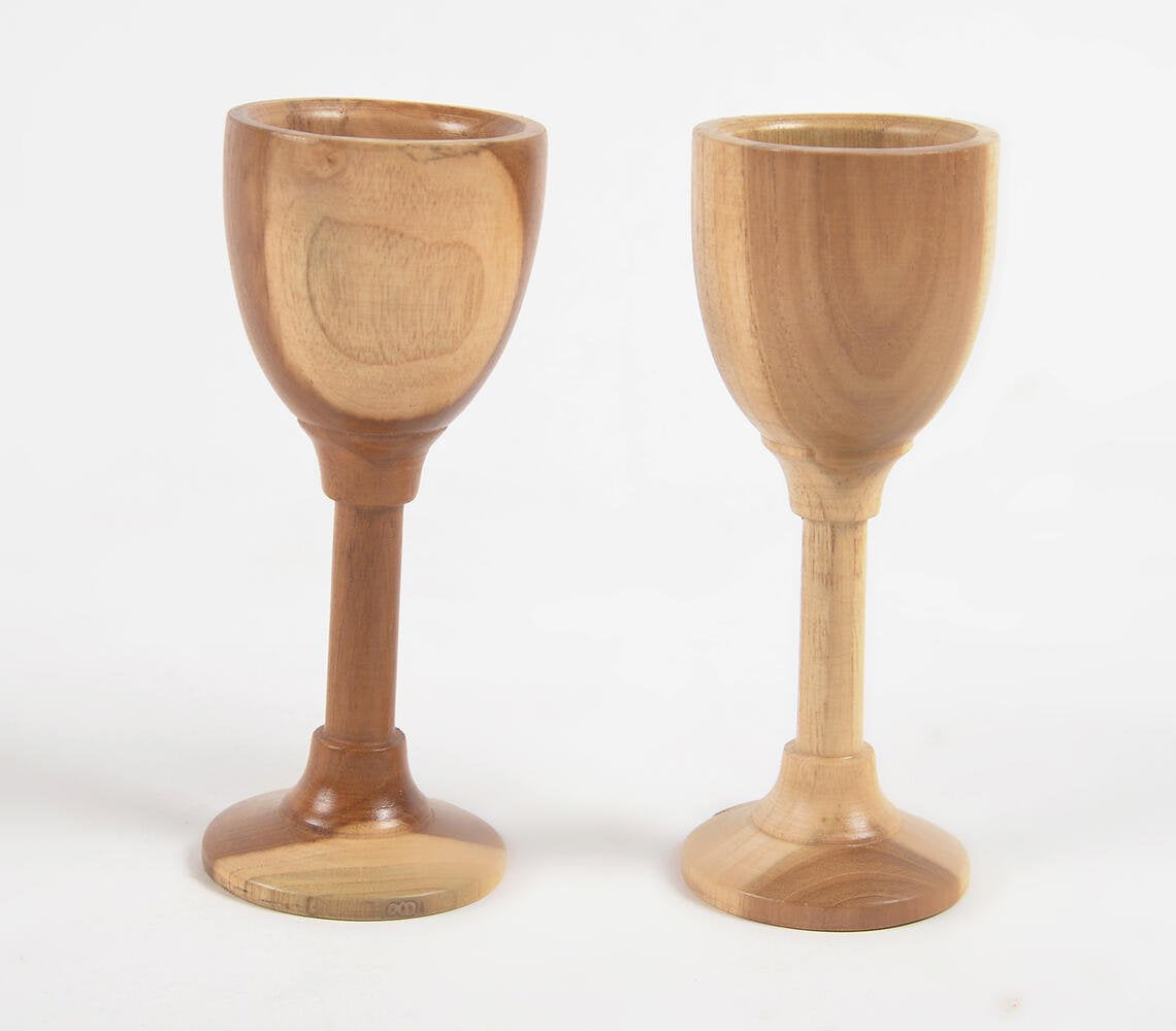 Turned Acacia Wood Wine Glasses (set of 2)