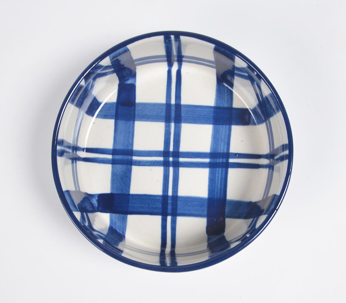 Indigo Plaid Ceramic Baking Dish