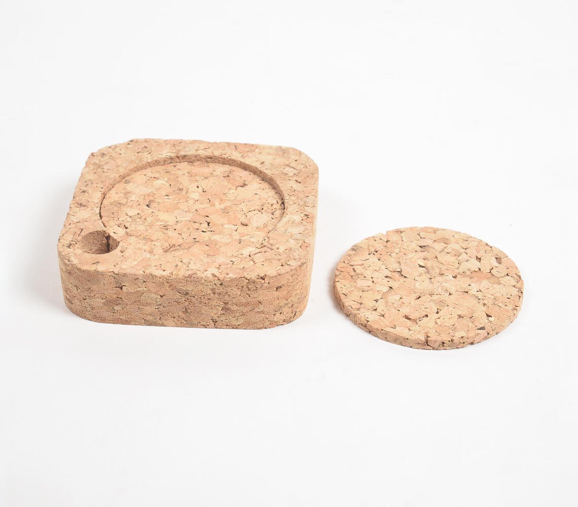 Eco-friendly Classic Round Cork Coasters with Rectangular Box (Set of 4)