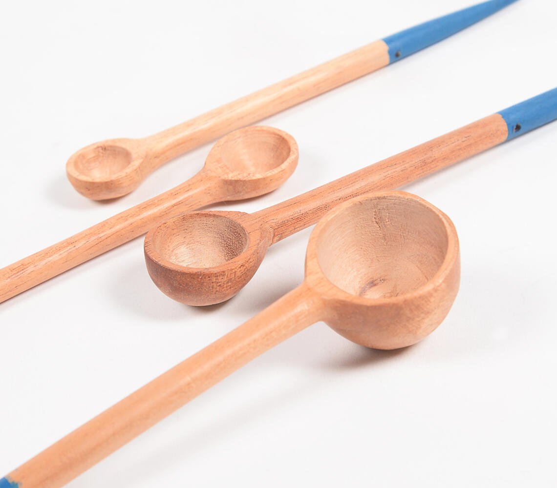 Hand Carved Neem Wood Blue Measuring Spoons (set of 4)