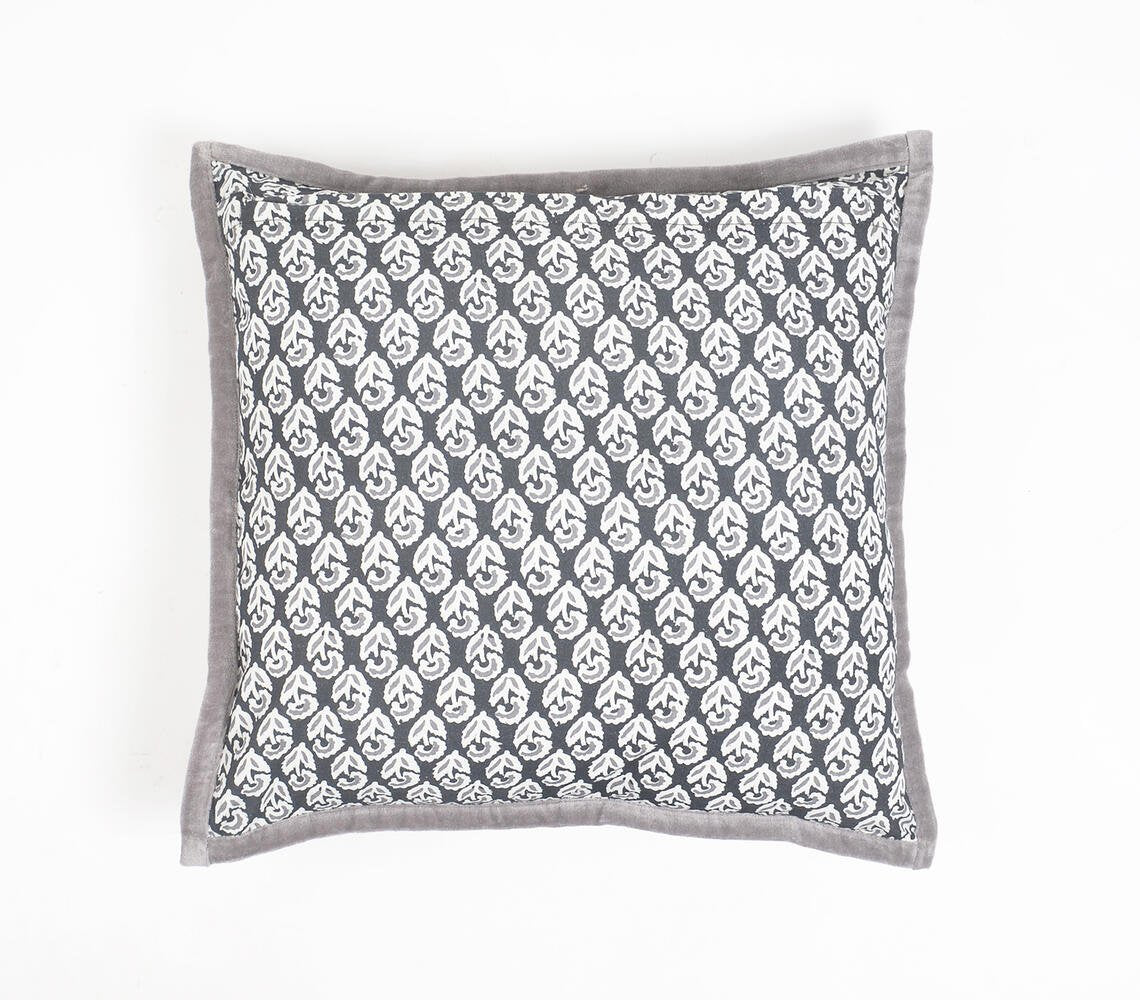 Monochrome Floral Cotton Cushion Cover with Piped Border, 18 x 18 inches