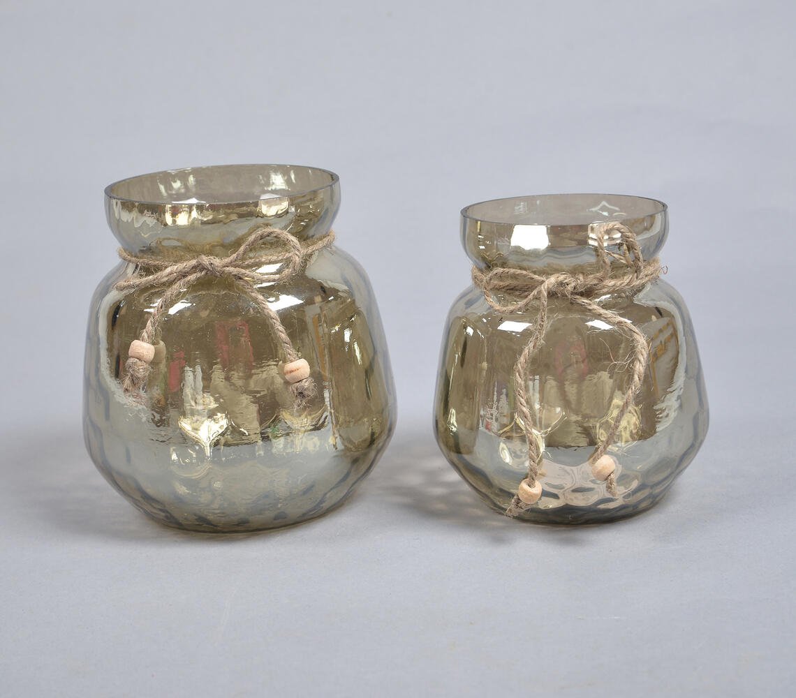 Mercury Toned Smokey Glass Votives (Set of 2)