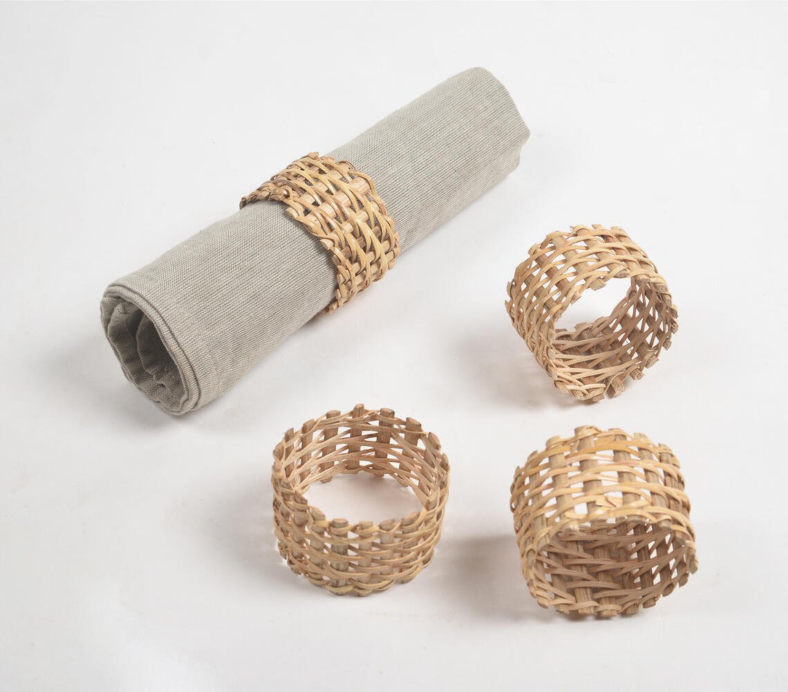 Eco-Friendly Handwoven Cane Napkin Rings (Set of 4)