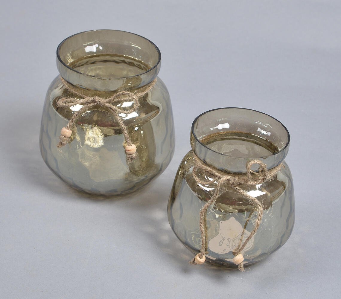 Mercury Toned Smokey Glass Votives (Set of 2)