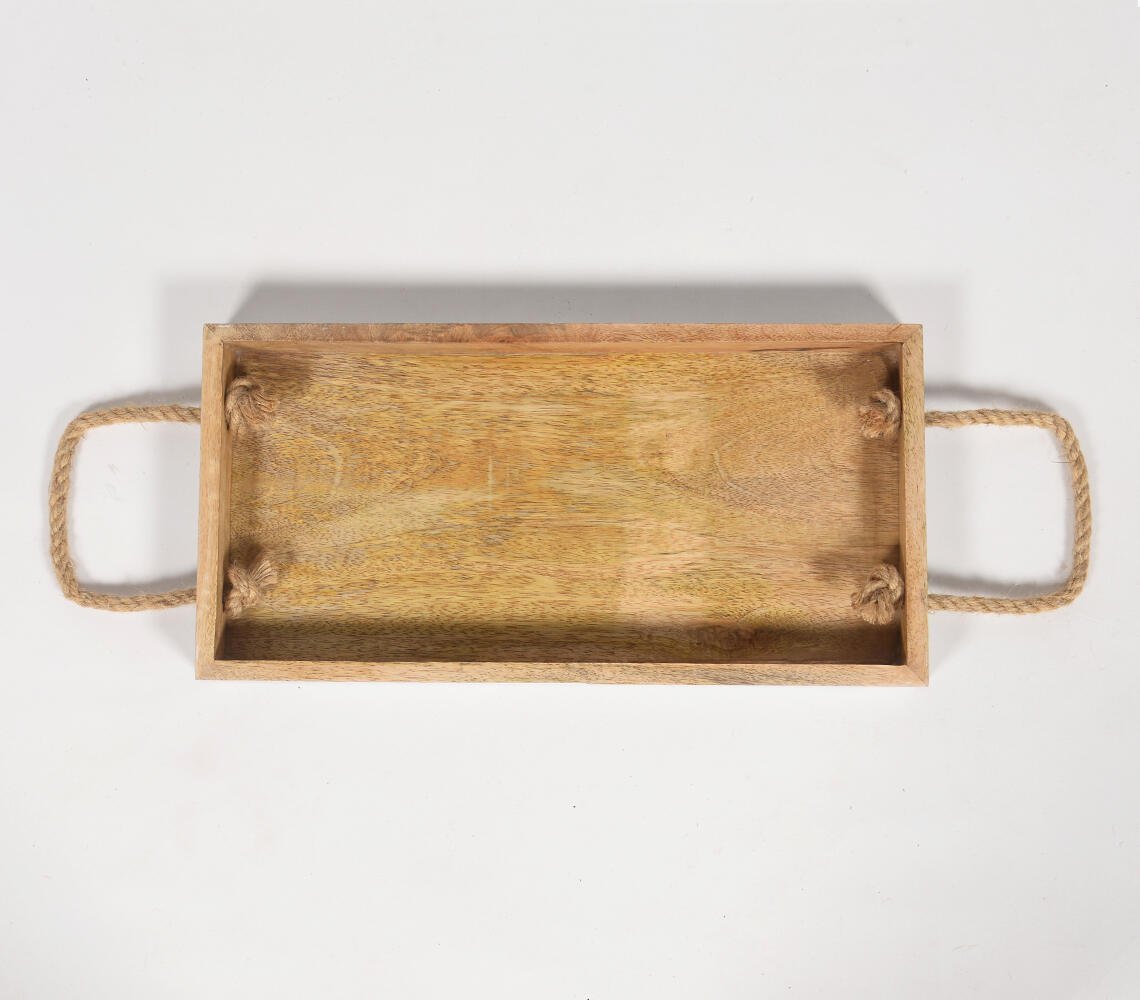 Distressed Wooden Serving Tray with Rope handles