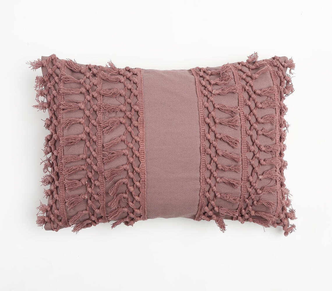 Dusty Pink Tasseled Cushion Cover, 20 x 14 inches