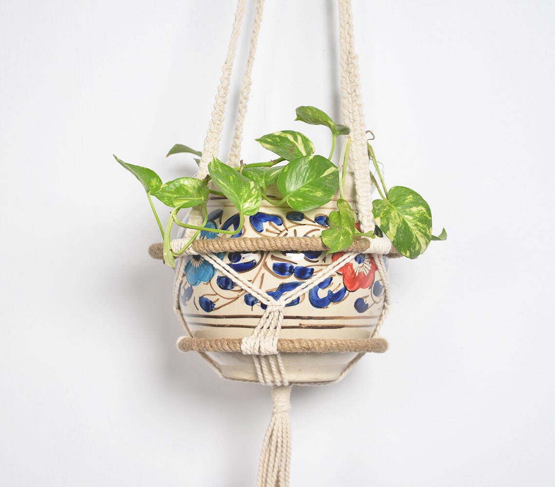 Macrame plantenpot met jute accenten