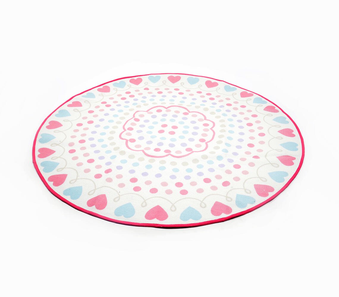 Hearts Printed Kids Round Rug