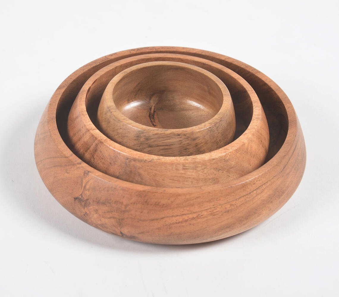 Turned Acacia Wood Nesting Serving Bowls