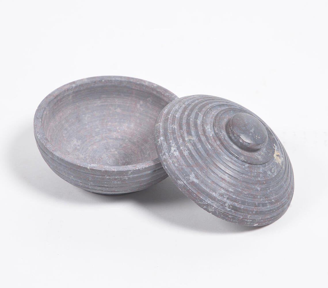 Hand Cut Ribbed Soapstone Soap Dish