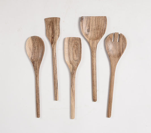 Hand Carved Acacia Wood Assorted Cooking Spoons (set of 5)