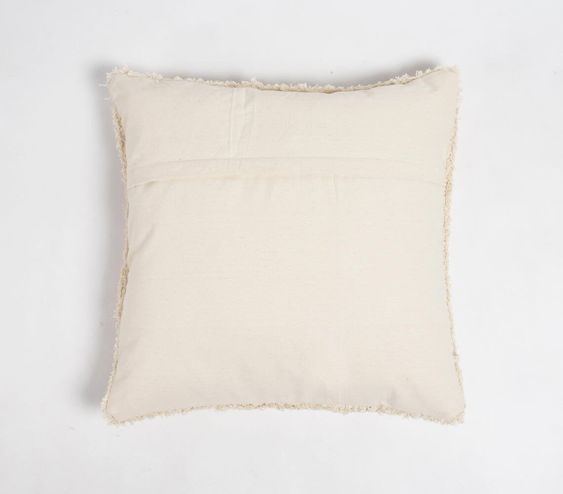 Solid Cotton & Canvas Cushion Cover with Textured Border