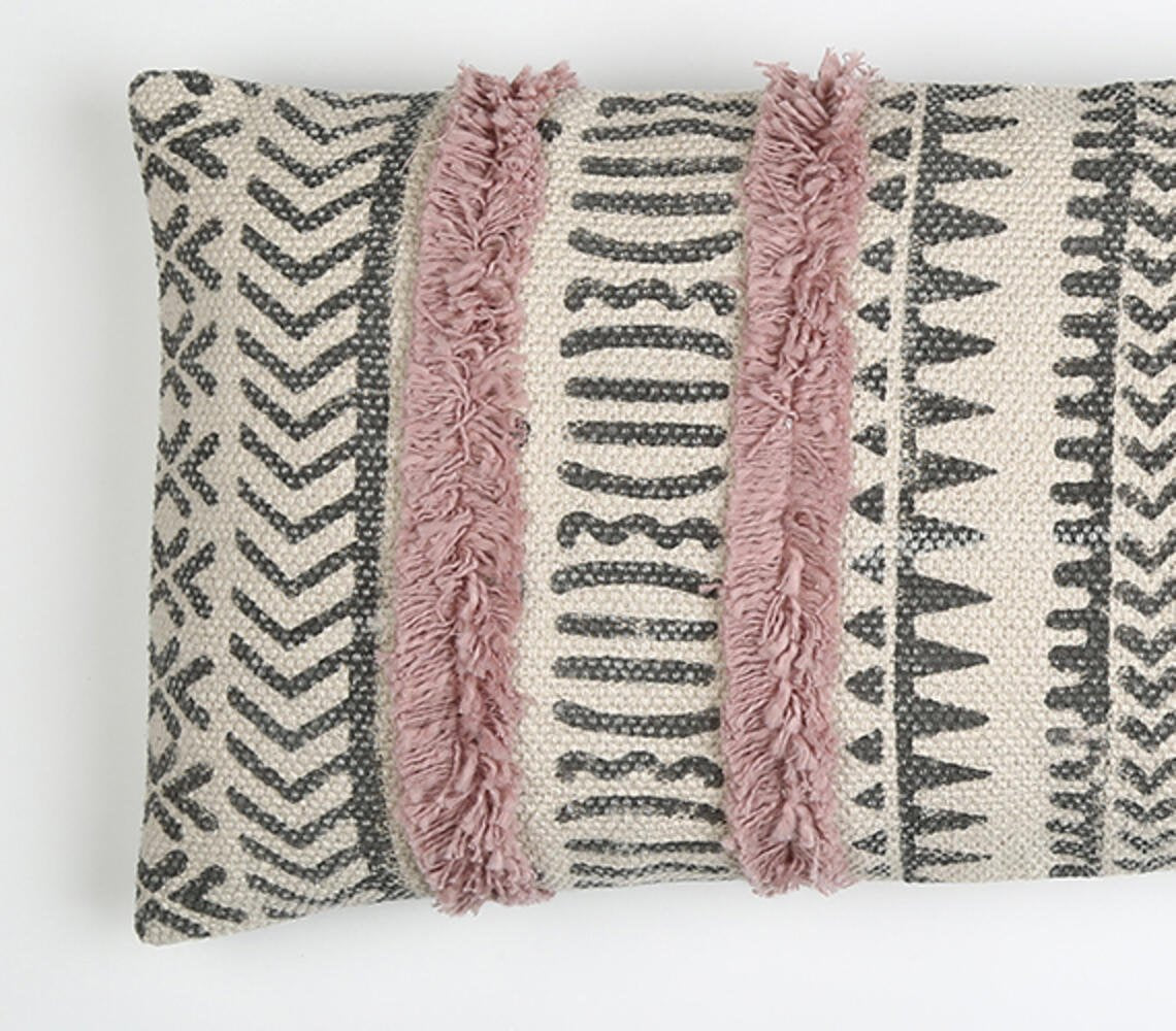 Block Printed & tufted Lumbar Cushion cover