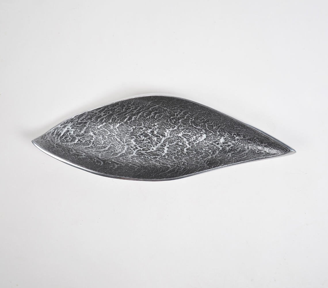 Handmade Grey Boat-Shaped Textured Serving Platter