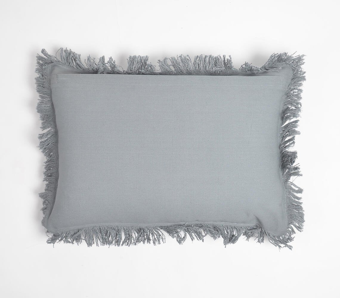 Solid Fringed Lumbar Cotton Cushion Cover