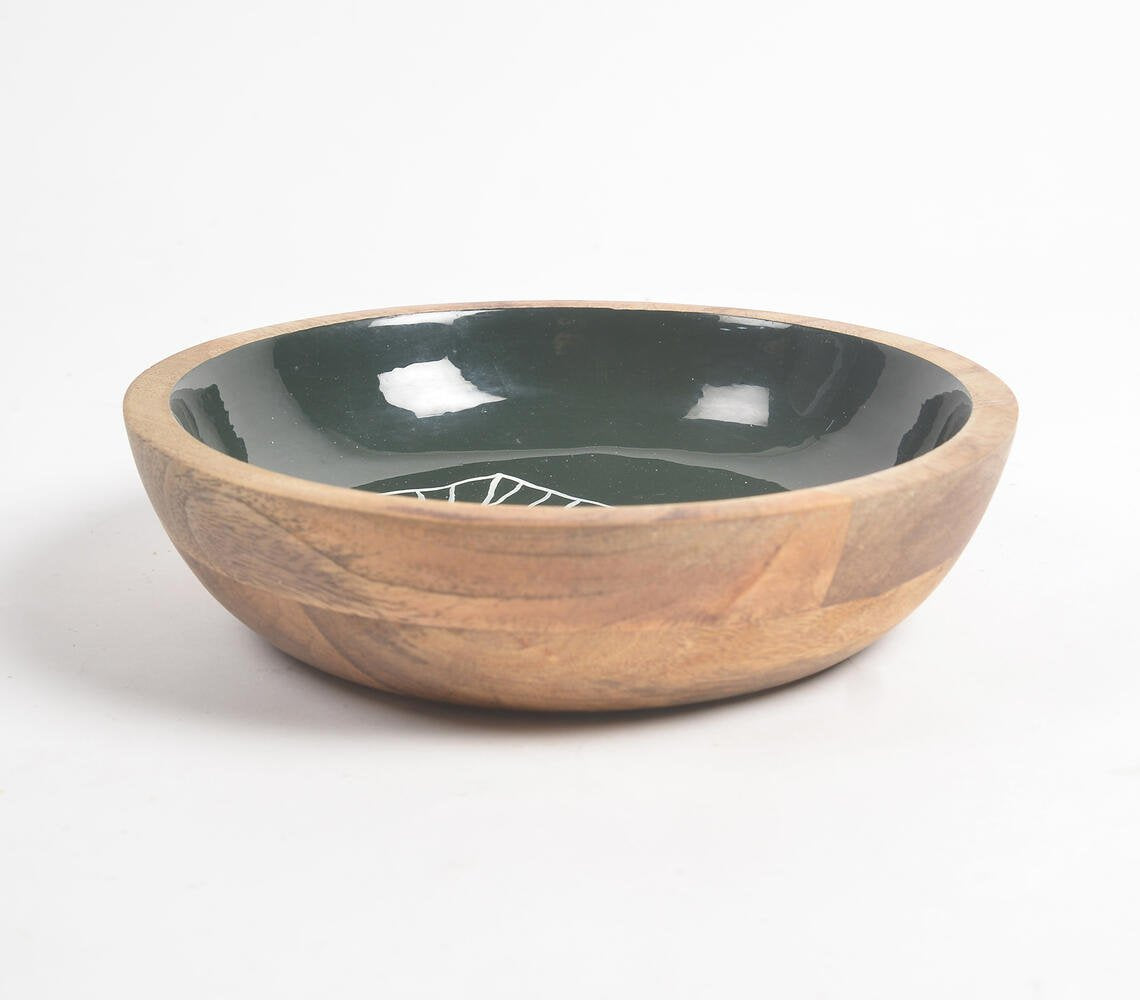 Forest Leaf Enameled & Turned Mango Wood Serving Bowl