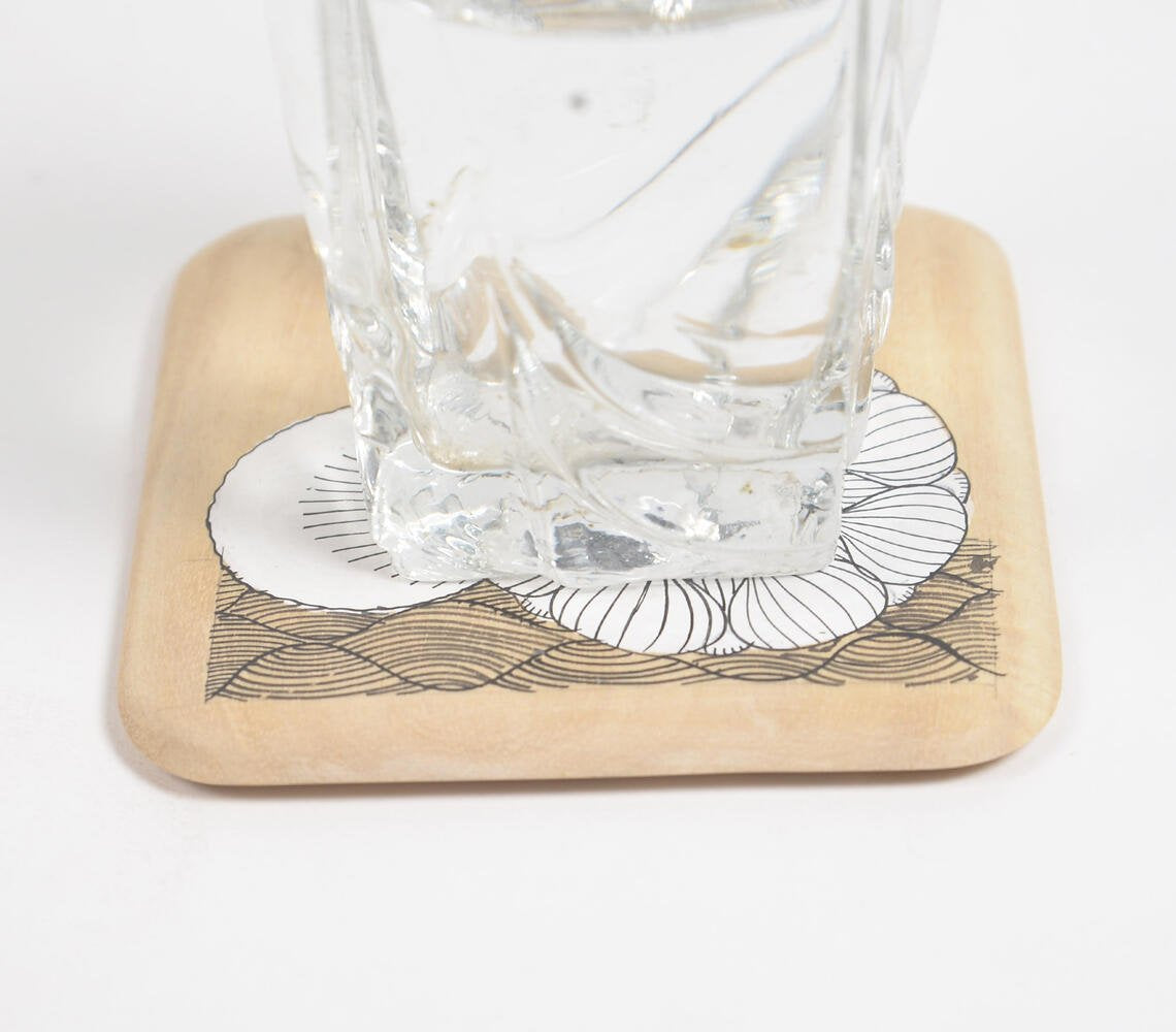 Hand Printed Ethnic Floral Wooden Coasters (set of 4)