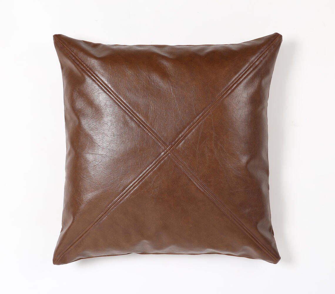 Hand Stitched Leather Solid Geometric Cushion Cover