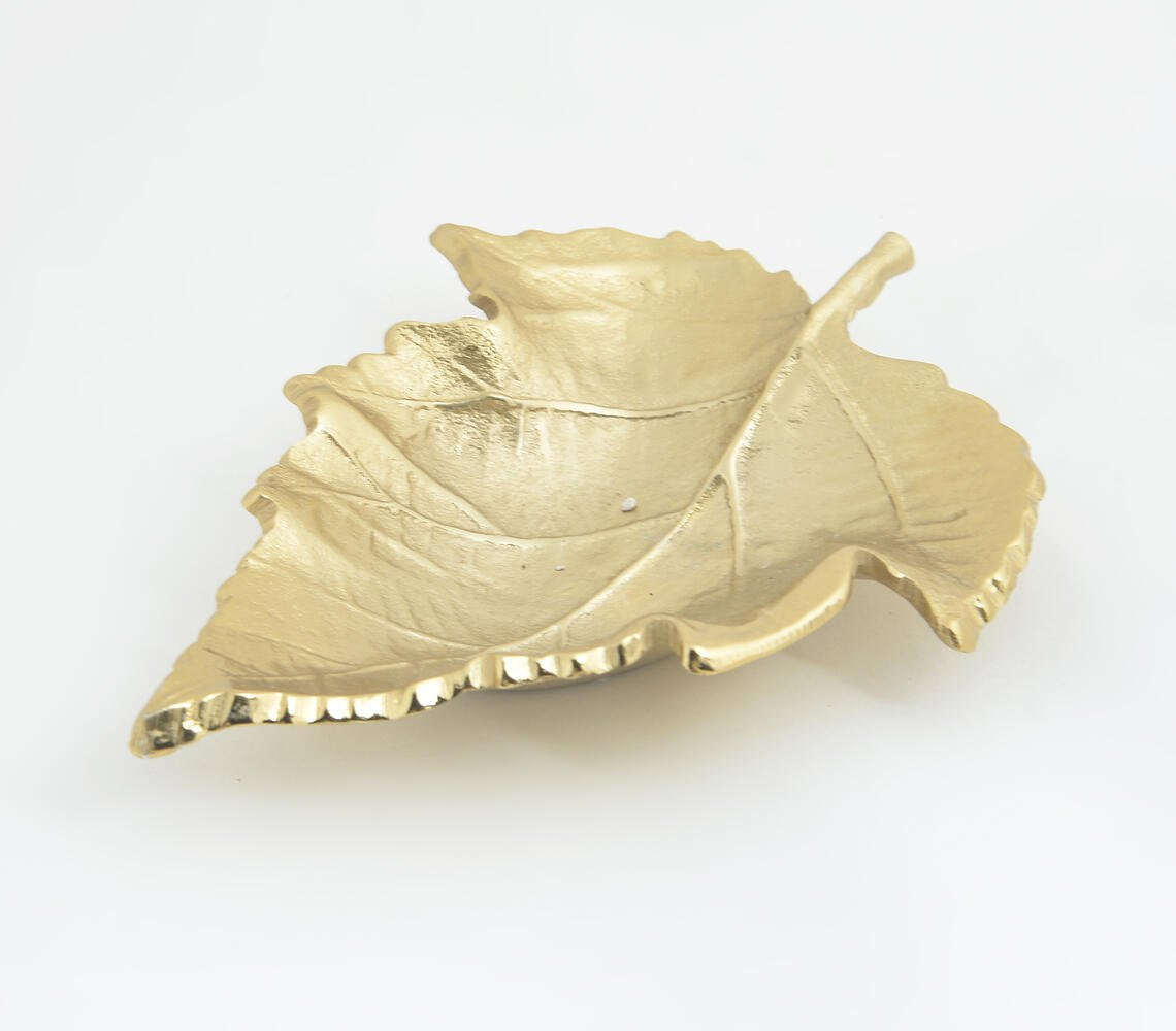 Gold Toned Autumn Leaf Aluminium Dish