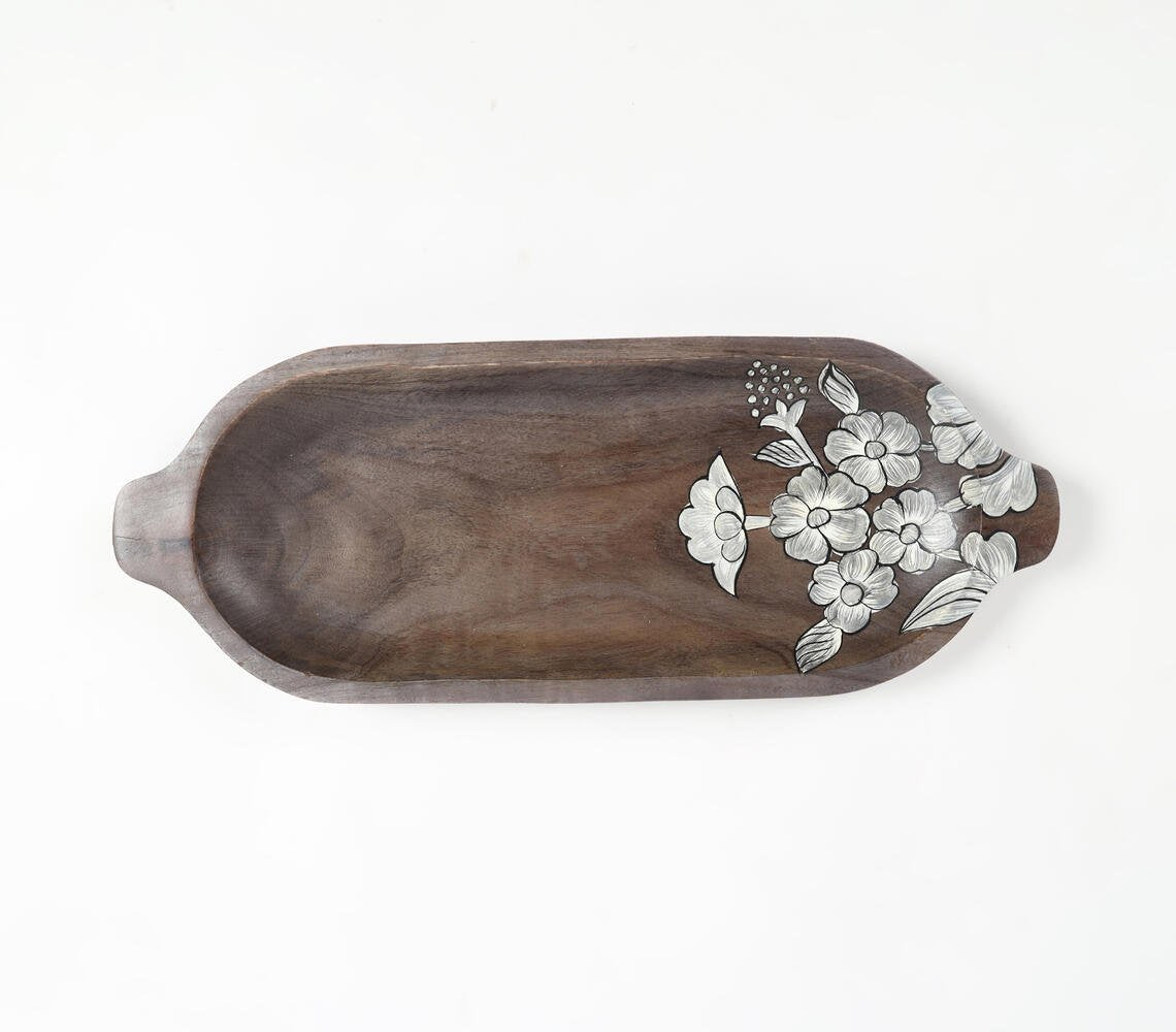 Hand Painted Mango Wood Floral Elongated Serving Platter