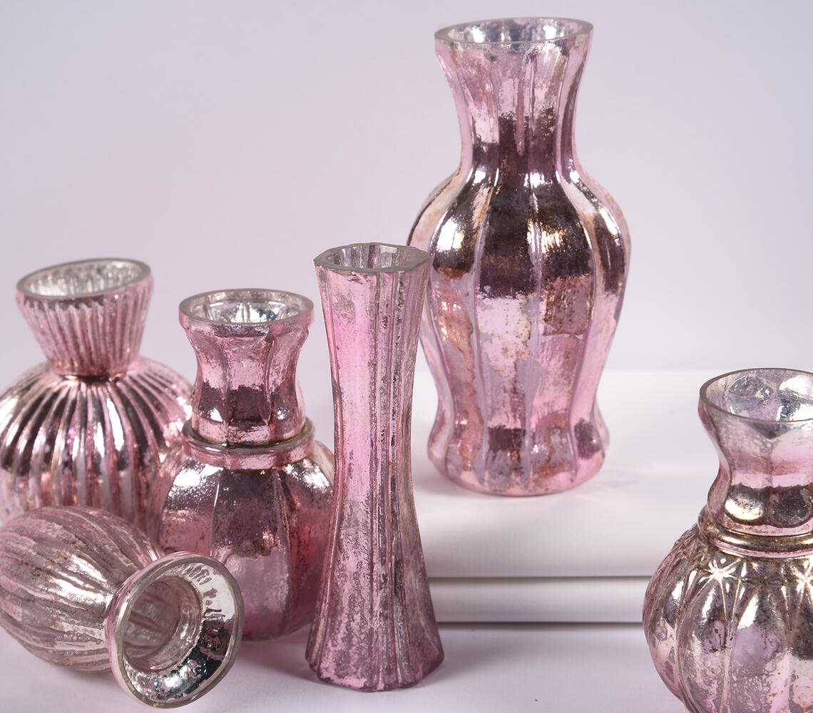 Assorted Rose-Gold Mercury Glass Vases (set of 6)