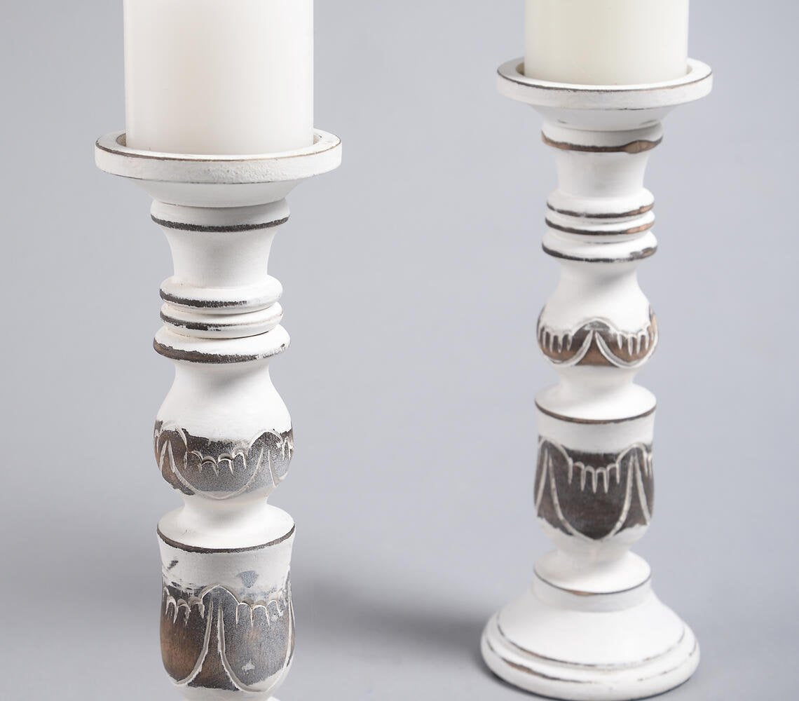 Distress Painted Mango Wood Candle Stands (set of 2)