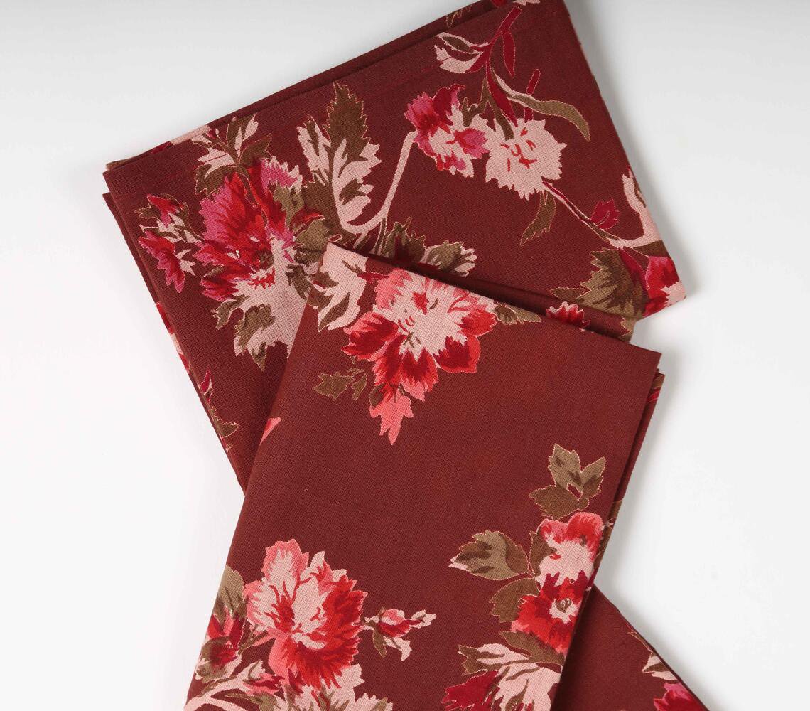 Scarlet Floral Printed Cotton Napkins (Set of 4)