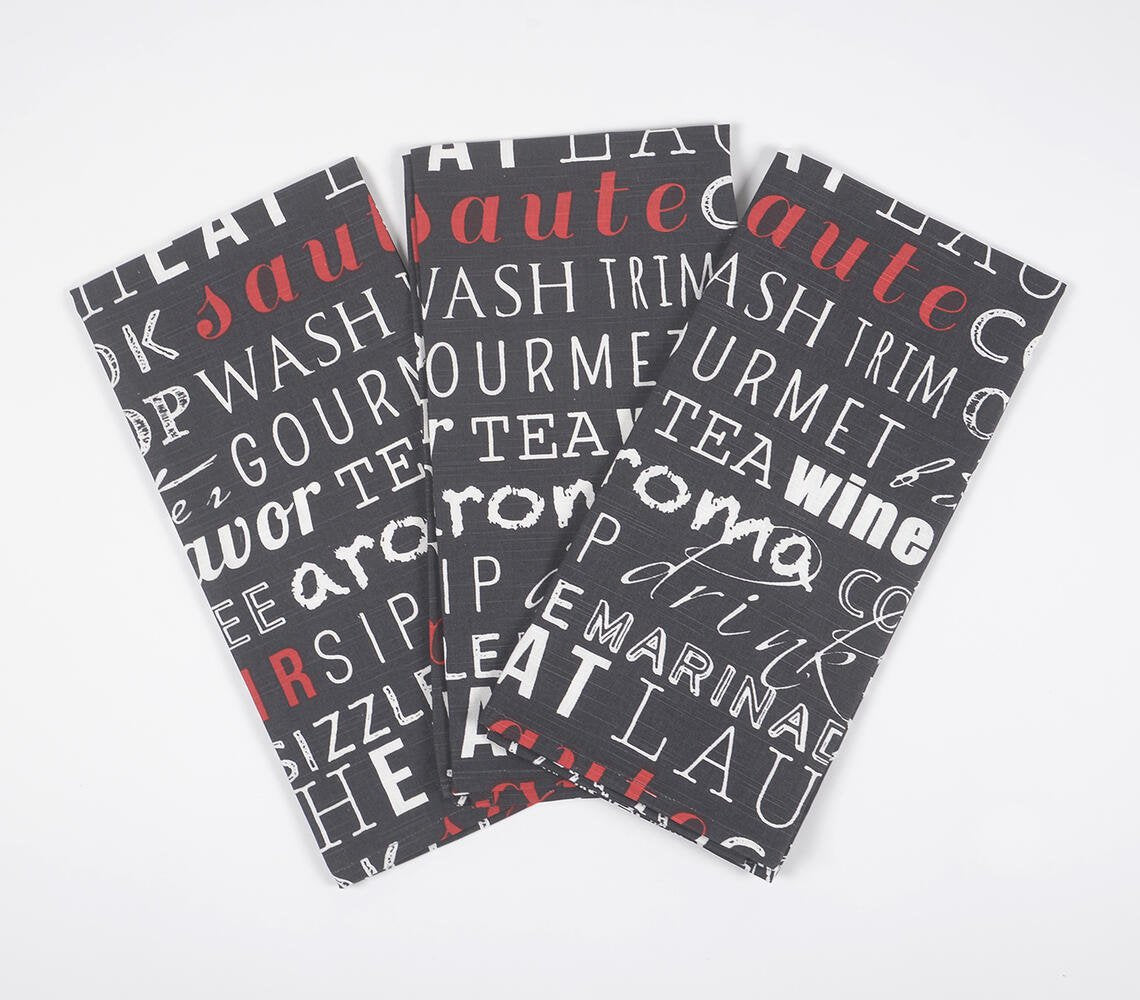 Handwoven Cotton Typographic Kitchen Towels (set of 3)