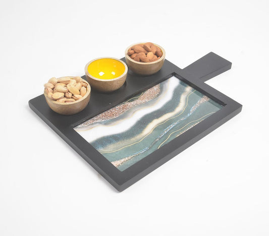 Contrasting Abstract Art Wood & Resin Serving Platter