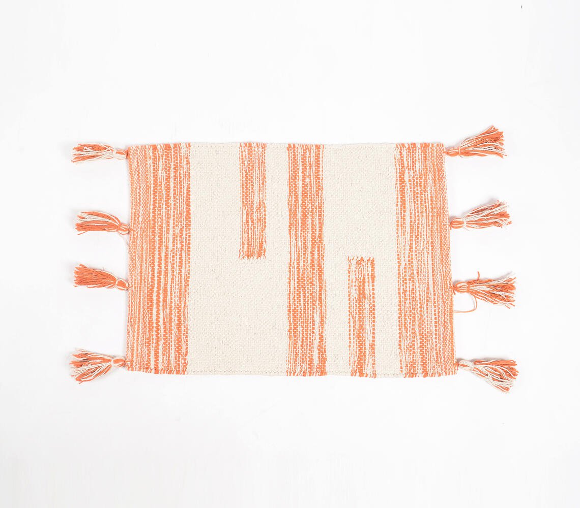 Handwoven Cotton Orange Colorblock Placemats (Set of 4)