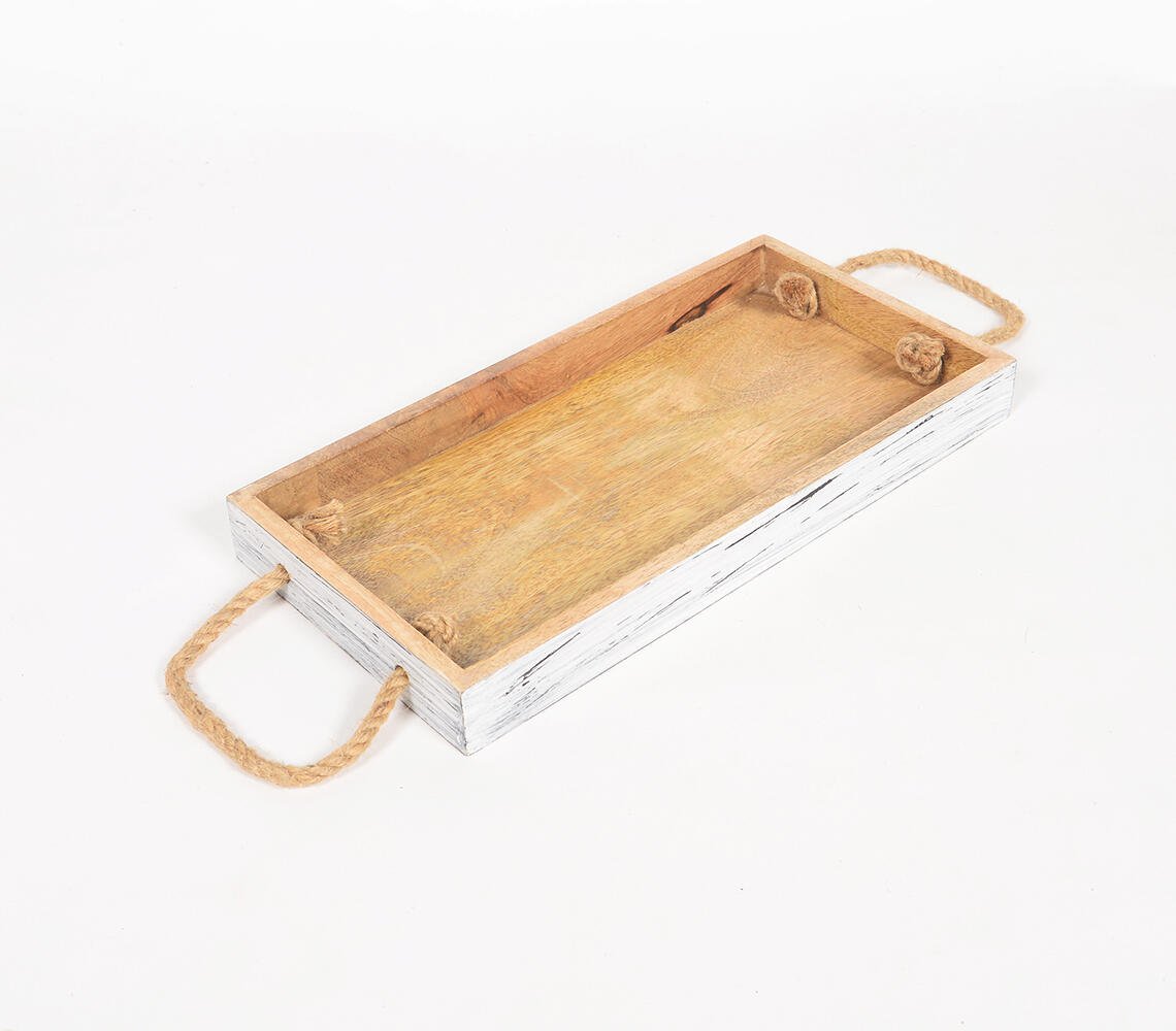 Distressed Wooden Serving Tray with Rope handles