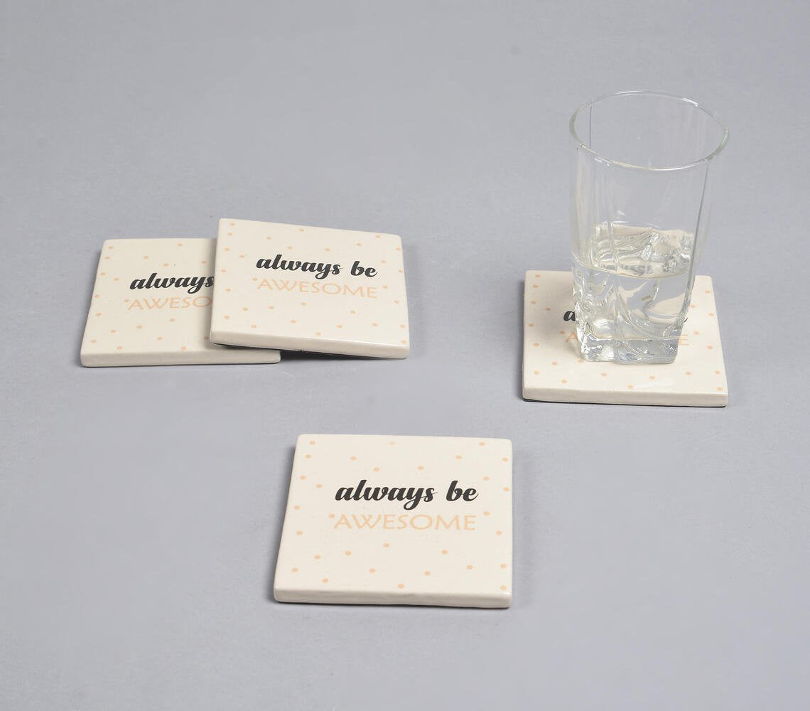 Always Be Awesome' Cheerful Typographic Ceramic Coasters (Set of 4)