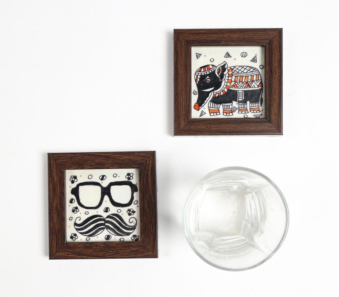 Quirky Hand painted Framed Coasters (Set of 2)