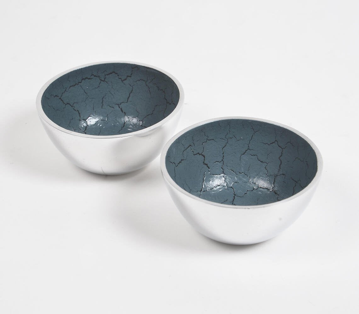 Textured Aluminium Round Blue Serving Bowl (Set of 2)