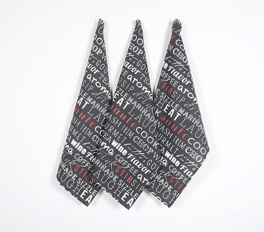 Handwoven Cotton Typographic Kitchen Towels (set of 3)