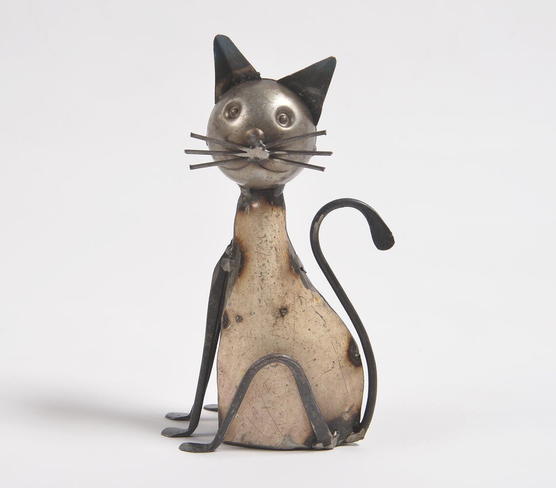 Hand Beaten Recycled Iron Cat Figurine