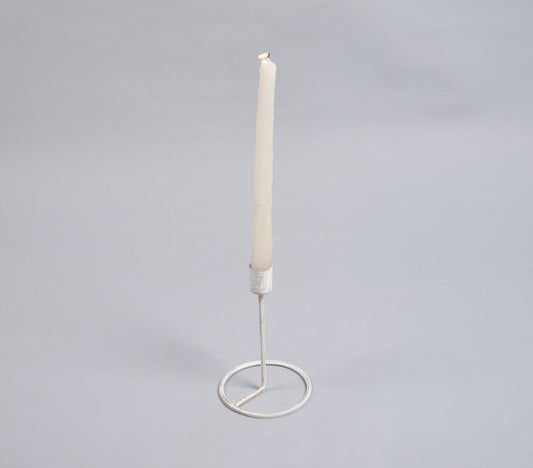 Distressed White Metal Candle Holder