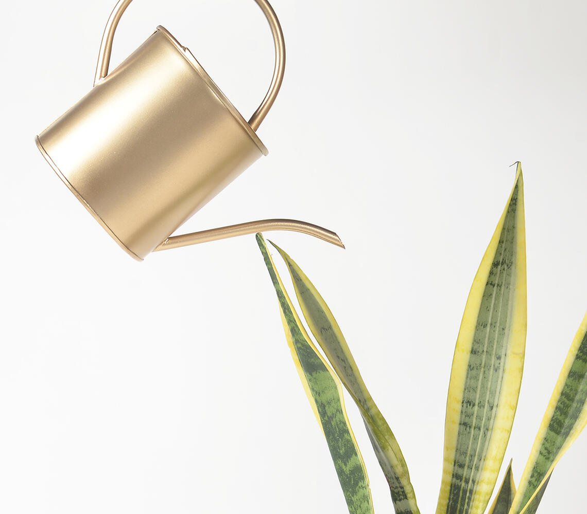 Handmade Metal Watering Can with Golden Finish