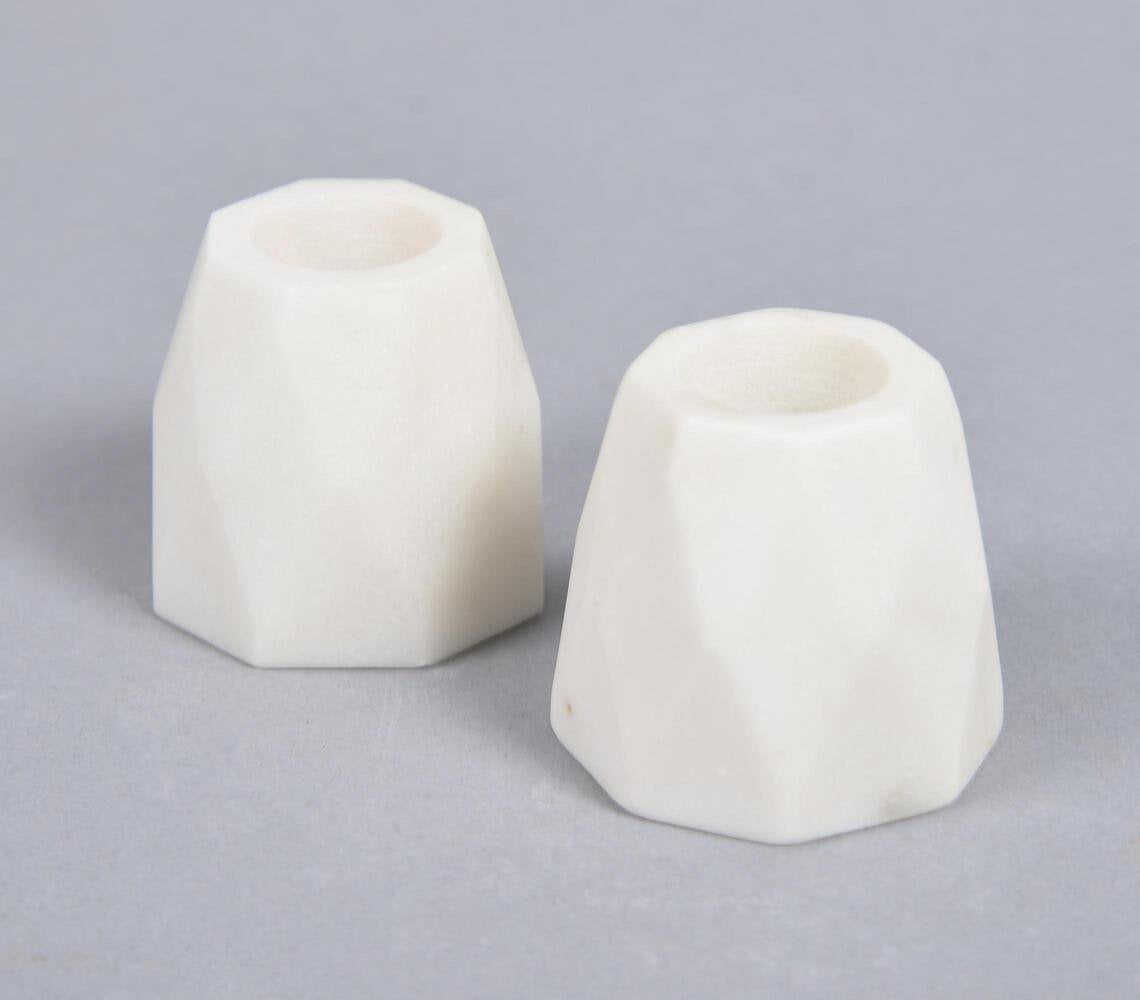 Turned White Stone Candle Holders (set of 2)