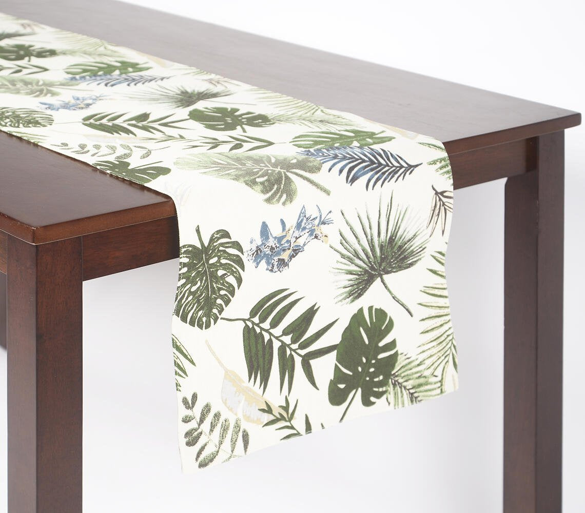 Printed Tropical Leaves Handloom Cotton Table Runner