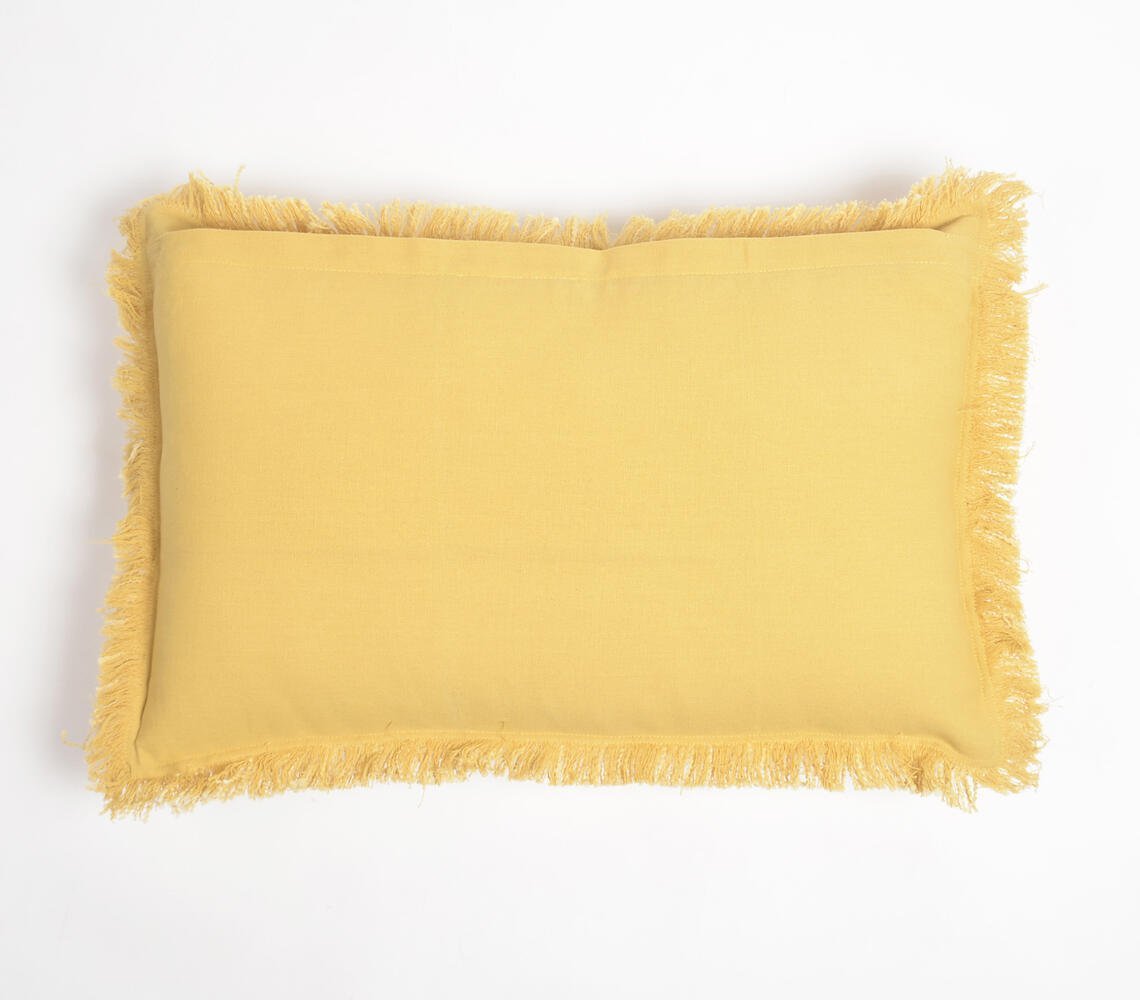 Solid Fringed Lumbar Cotton Cushion Cover, 14 x 21 inches